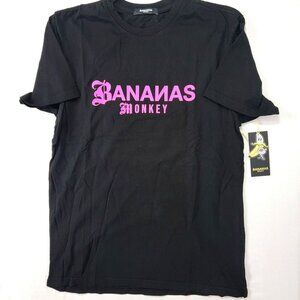 BANANAS MONKEY Short Sleeve Tee Shirt PAISLEY BROTHERS Black Medium M NEW NWT